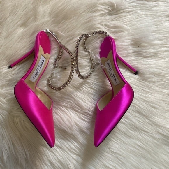 Jimmy Choo Saeda‎ 100mm satin crystal ankle strap pump size 35.5EU - Picture 14 of 16